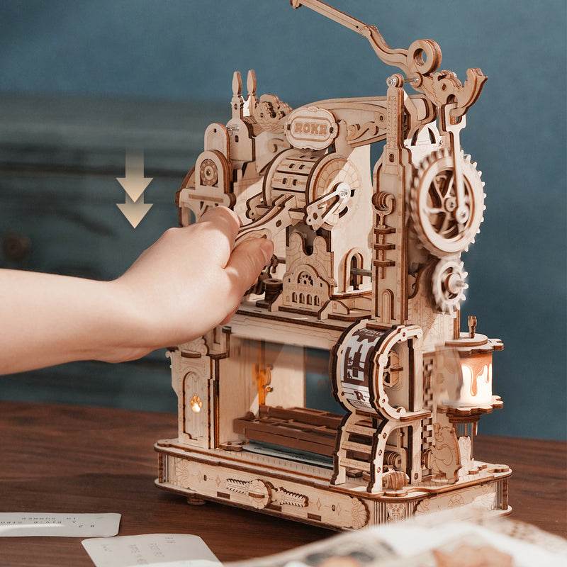 Classic Mechanical Printing Press - 3D Wooden Puzzle - PuzzleWunder