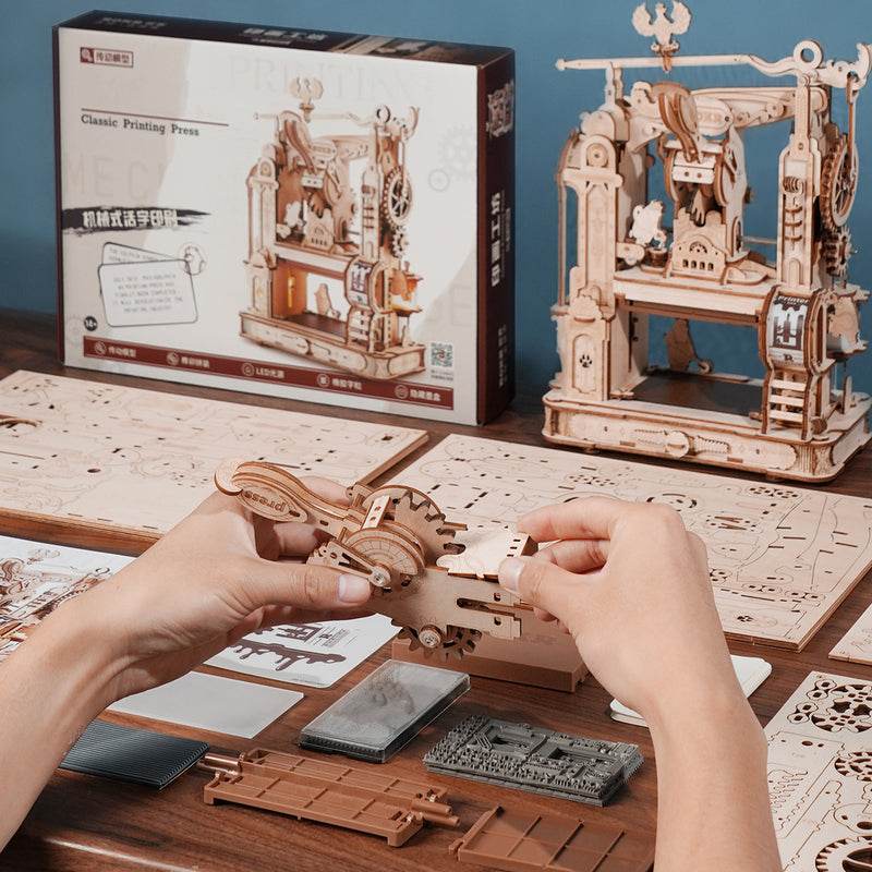Classic Mechanical Printing Press - 3D Wooden Puzzle - PuzzleWunder