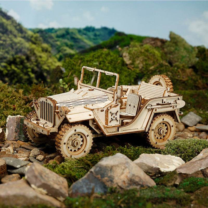 Army Jeep Scale Model - 3D Wooden Puzzle - PuzzleWunder