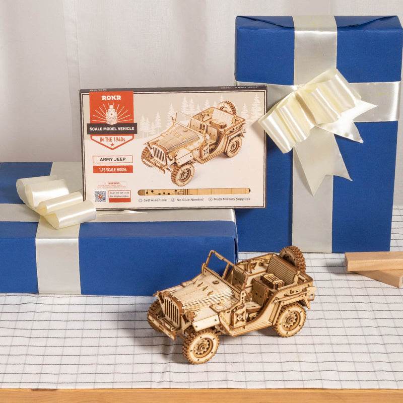 Army Jeep Scale Model - 3D Wooden Puzzle - PuzzleWunder