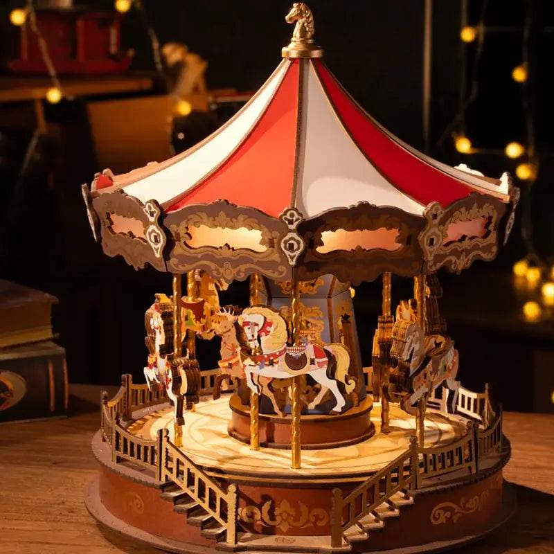Classic Turning Carousel With Serene Music - 3D Wooden Puzzle - PuzzleWunder