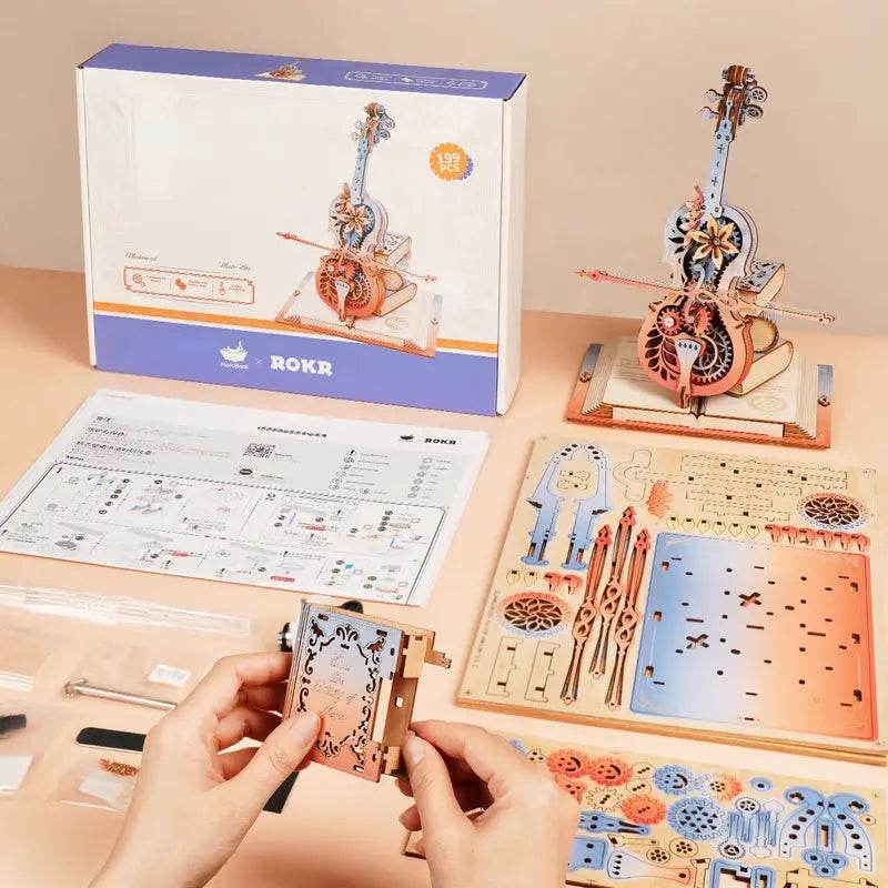 Colorful Magic Cello Mechanical Music Box - 3D Wooden Puzzle - PuzzleWunder