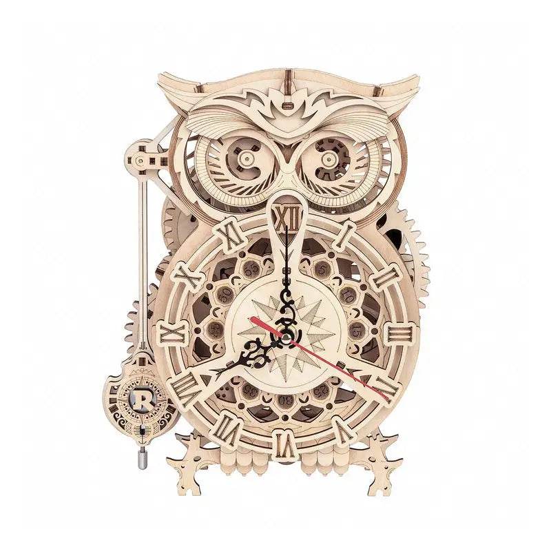 Owl Clock With Mechanical Gears - 3D Wooden Puzzle - PuzzleWunder