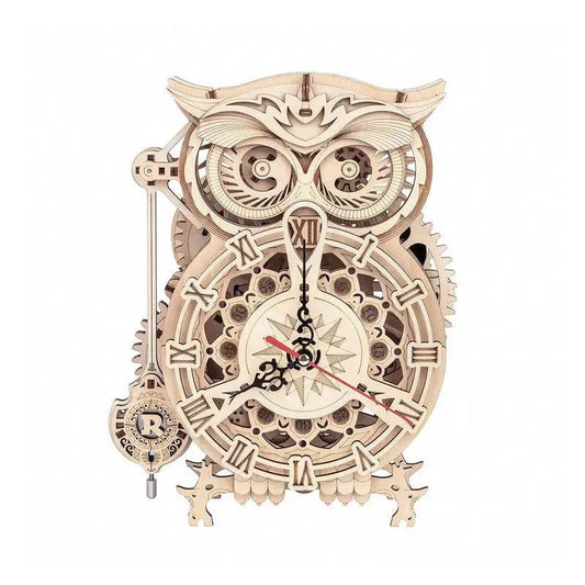 Owl Clock With Mechanical Gears - 3D Wooden Puzzle - PuzzleWunder