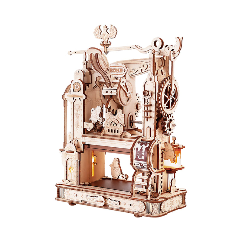 Klassische mechanische Druckpresse - 3D Holzpuzzle