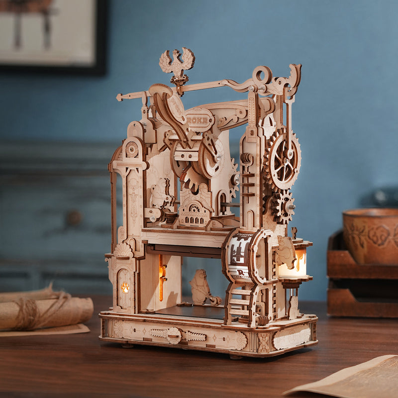 Klassische mechanische Druckpresse - 3D Holzpuzzle